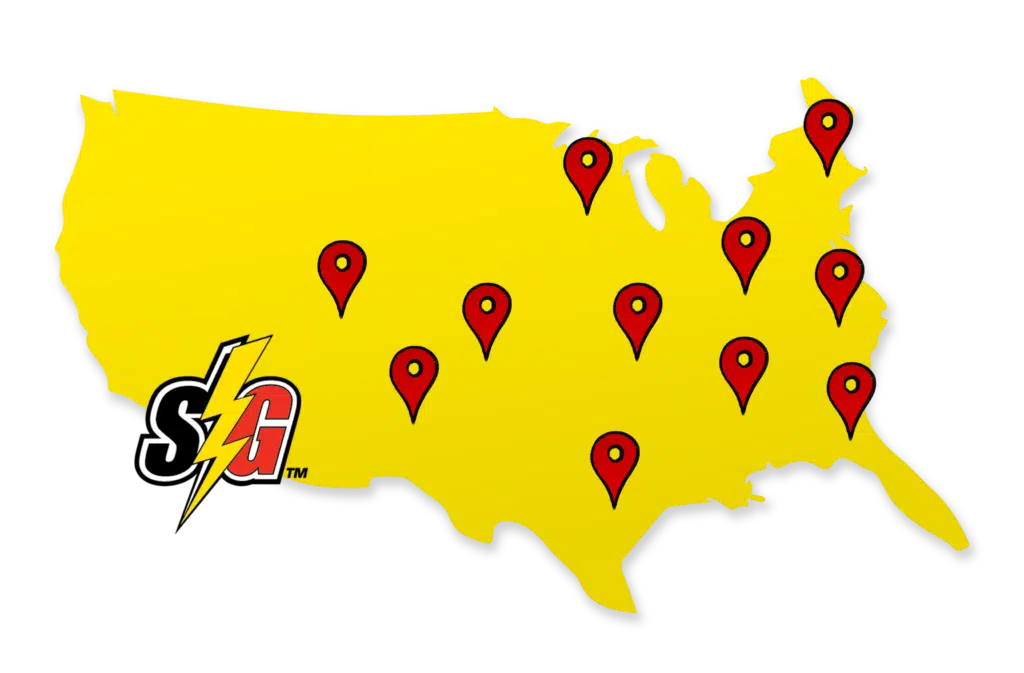 Yellow map of Storm Guard locations across the United Stated in North America