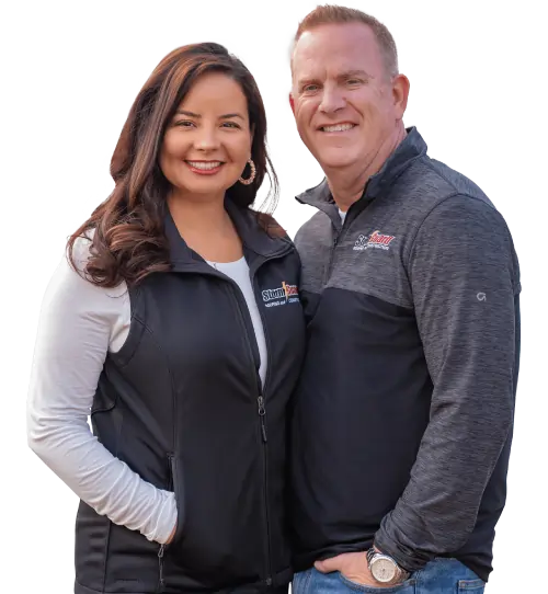 Storm Guard representative wearing a red Storm Guard shirt