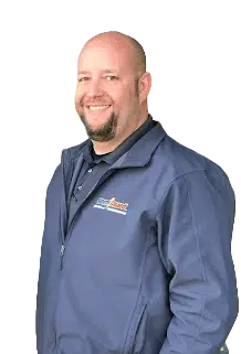 Storm Guard representative wearing a red Storm Guard shirt