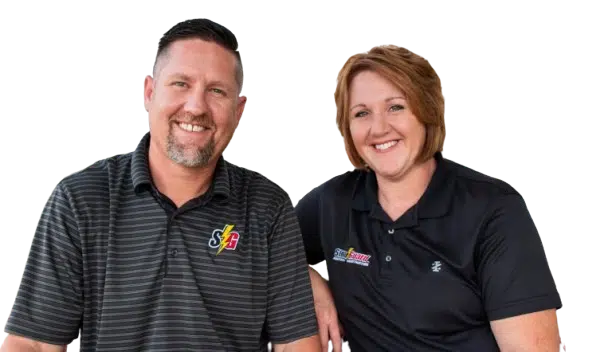 Storm Guard representative wearing a red Storm Guard shirt